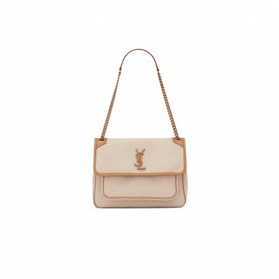YSL NIKI MEDIUM CHAIN BAG IN CANVAS WITH SMOOTH LEATHER 498894633151 (28*20*8.5cm)